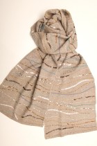 new piece, softest cashmere adorned with an aqua and bronze sequin wave pattern