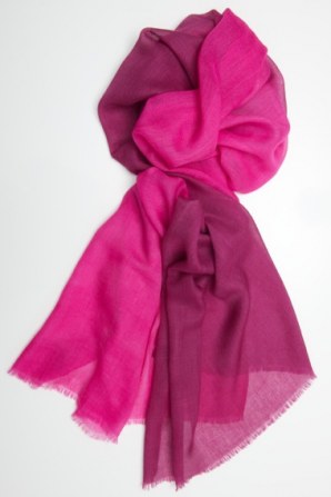 a rare cashmere yarn so fine that it makes these pieces virtually weightless and perfect for summer, with one colour graduating into a complimentary tone. Delicate and beautiful, one of five different pure cashmere lightweight Kanchenjunga stoles.  Over 200 colours. 